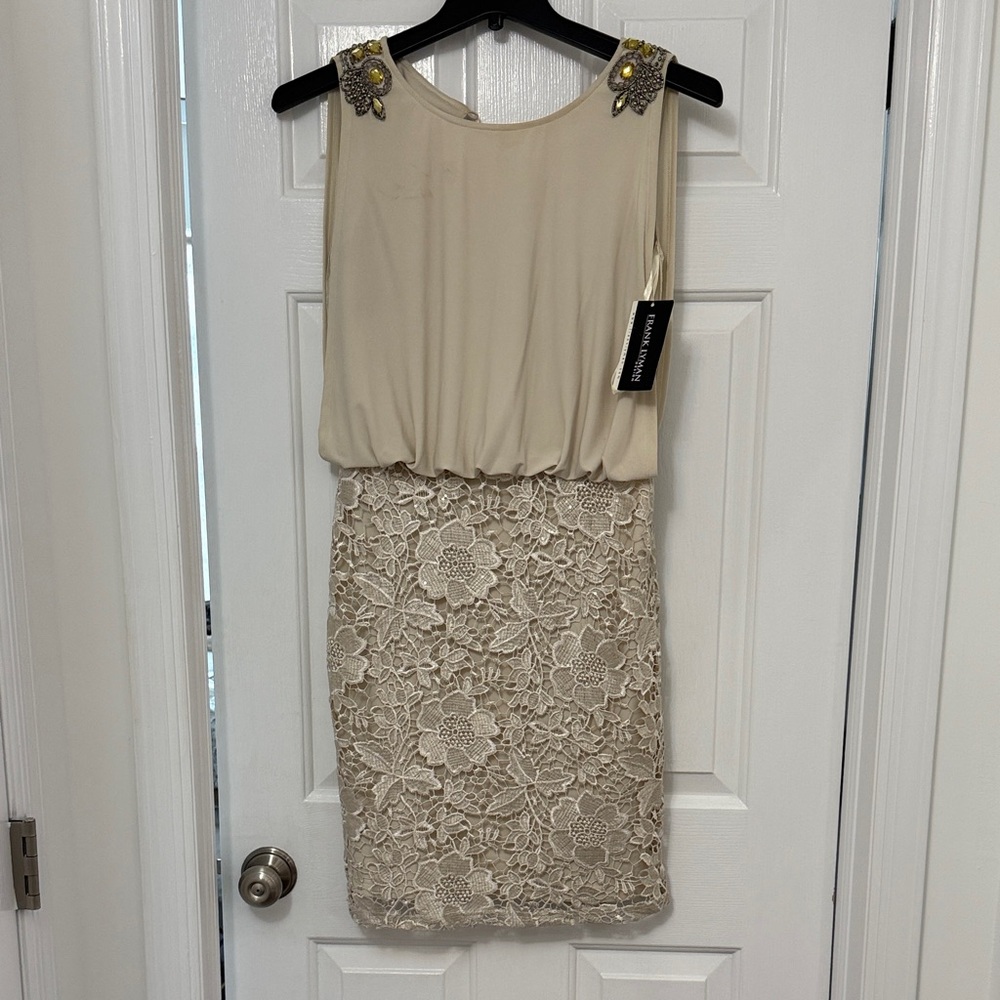 Frank Lyman Design Cream Floral Lace Mini Dress
